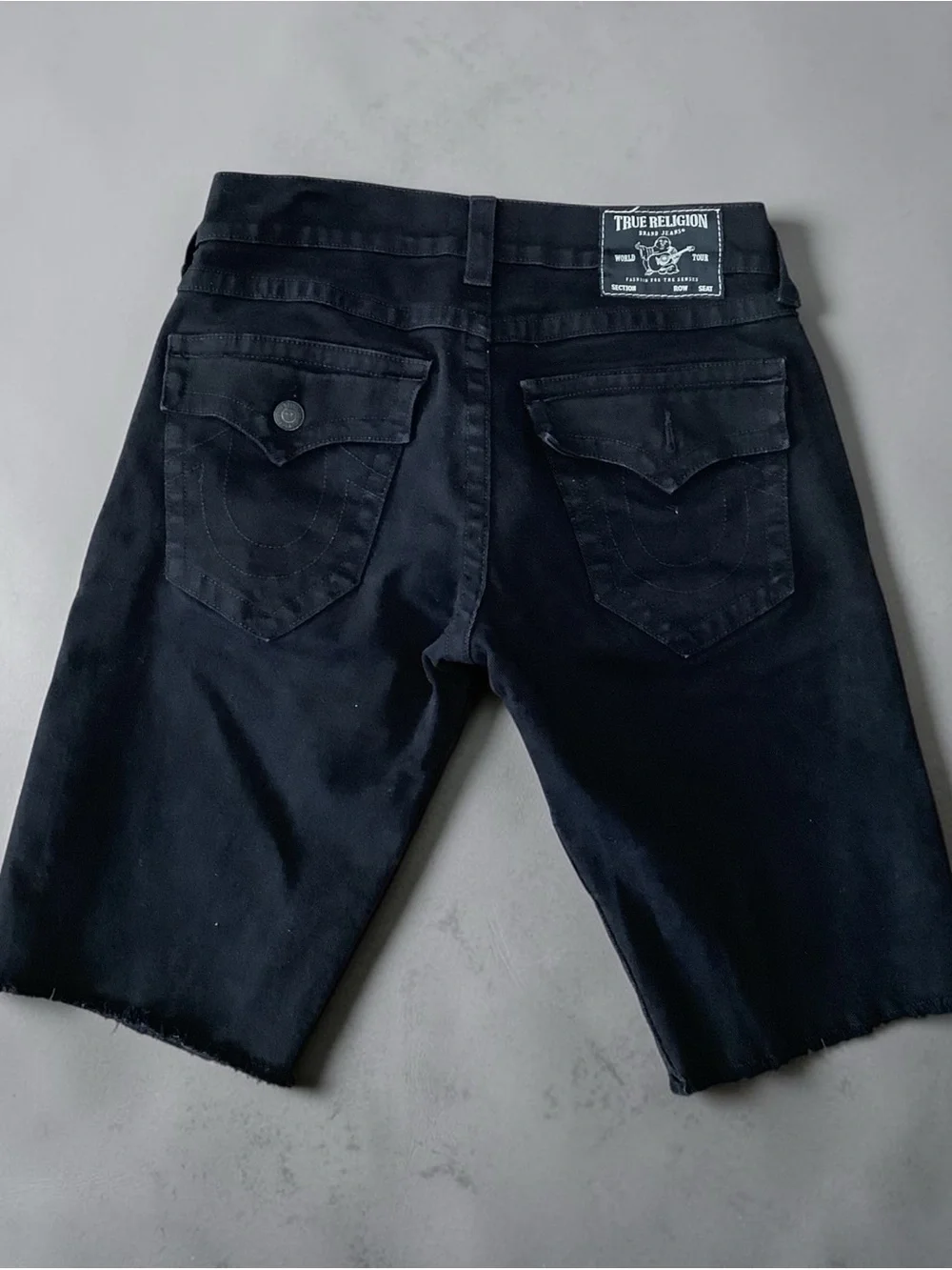 True Religion Denim Shorts Men Size 30 Black Rinse Ricky Relaxed Straight Stitch
